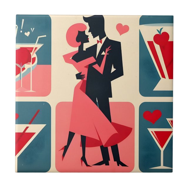 Mid Century Modern Valentine Dancing Couple Ceramic Tile (Front)