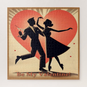 Mid Century Modern Valentine Dancing Couple Jigsaw Puzzle