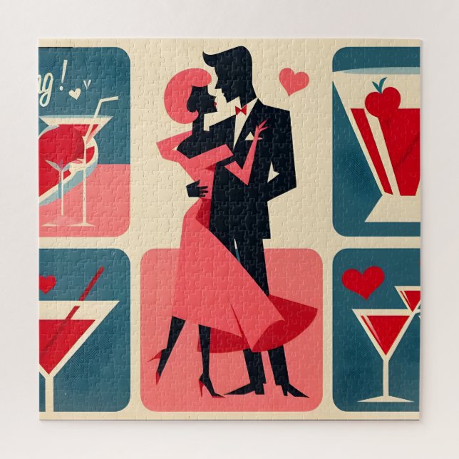 Mid Century Modern Valentine Dancing Couple Jigsaw Puzzle (Vertical)