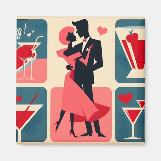 Mid Century Modern Valentine Dancing Couple Magnet (Front)