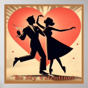 Mid Century Modern Valentine Dancing Couple  Poster