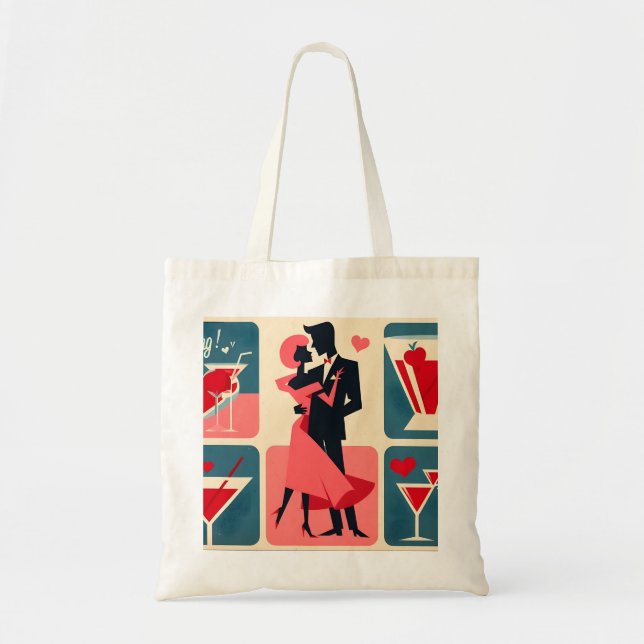 Mid Century Modern Valentine Dancing Couple Tote Bag (Front)