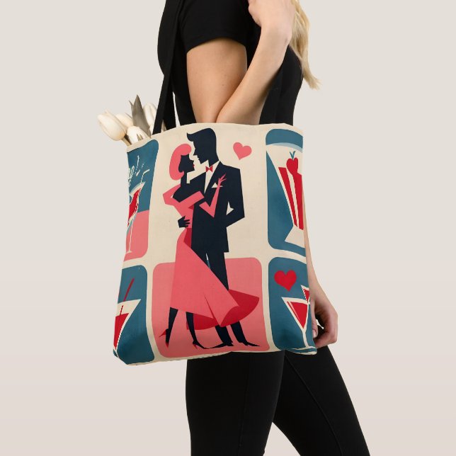 Mid Century Modern Valentine Dancing Couple Tote Bag (Close Up)