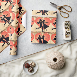 Mid Century Modern Valentine Dancing Couple  Wrapping Paper