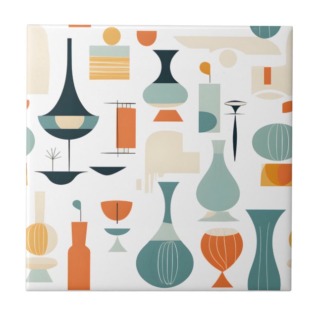 Mid Century Modern Vase Shape on White Ceramic Tile (Front)