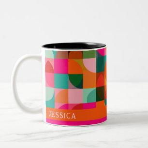 Mid Century Modern Vibrant Geometric Pattern Name  Two-Tone Coffee Mug