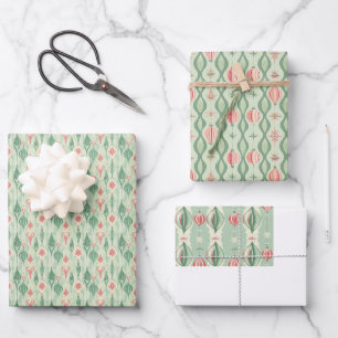 Mid-Century Modern Vintage Christmas Ornament Wrapping Paper Sheet