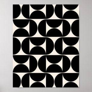 Mid Century Modern Vintage Pattern Black And White Poster