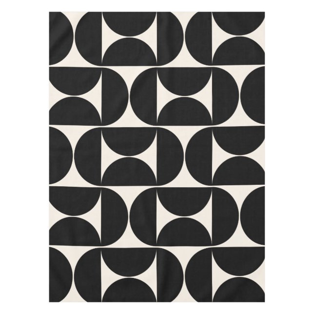 Mid Century Modern Vintage Pattern Black And White Tablecloth (Front)