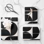 Mid Century Modern Vintage Pattern Black And White Wrapping Paper Sheet<br><div class="desc">Retro Mid Century Modern Pattern – Abstract Geometric Shapes – Minimalist Pattern in black and cream white.</div>