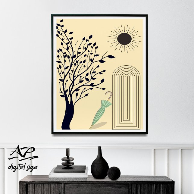 Mid Century Modern Wall Art, Green Umbrella  Poster (Creator Uploaded)