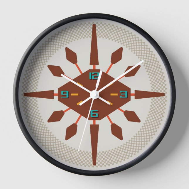 Mid-Century Modern Wall Clock - Diamond Spokes (Front)