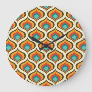 Mid-Century Modern Wall Clock, Flame Pattern Large Clock