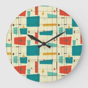 Mid-Century Modern Wall Clock, Square Patterns Large Clock
