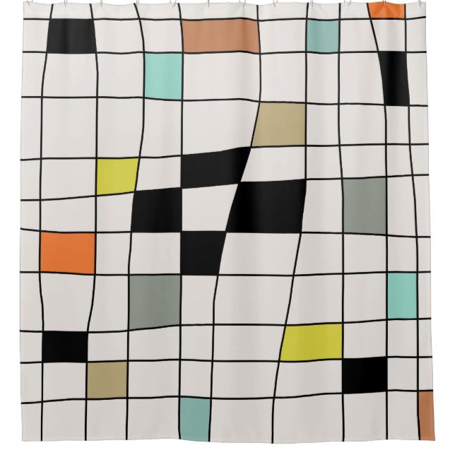 Mid Century Modern Warped Tiles Shower Curtain (Front)