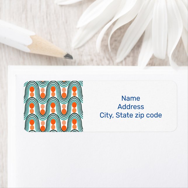 Mid-Century Modern Waves and Circles Return Address Label (Insitu)