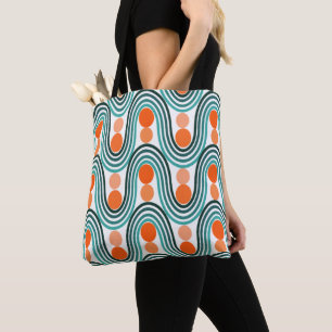 Mid-Century Modern Waves and Circles Tote Bag