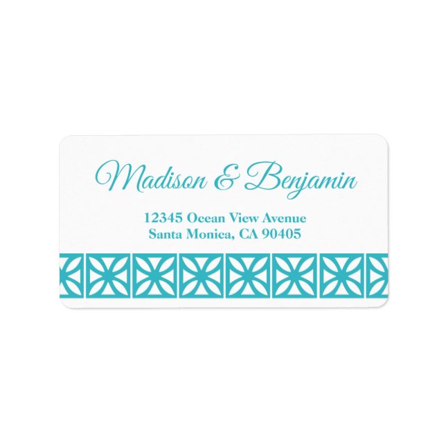 Mid Century Modern Wedding, Retro, Blue, White Label (Front)