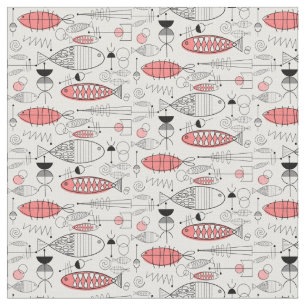 Mid-Century Modern Whimsical Fish Retro Pink Fabric