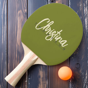 Mid-Century Modern Willow Green Painted Name Ping Pong Paddle
