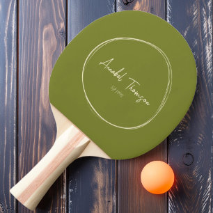Mid-Century Modern Willow Green with Name Ping Pong Paddle