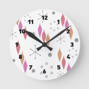 Mid Century Modern Winter Ornaments Round Clock