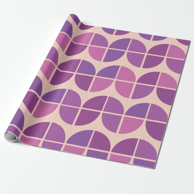 Mid Century Modern with  Geometric Pink  Wrapping Paper (Unrolled)