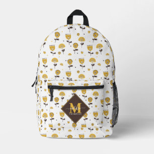 Mid Century Modern Yellow Floral Custom Name Printed Backpack