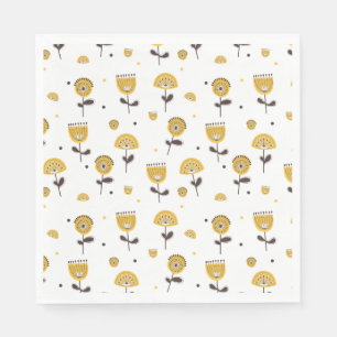Mid Century Modern Yellow Floral Pattern Napkin