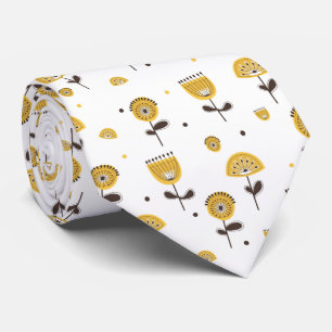 Mid Century Modern Yellow Floral Pattern Tie