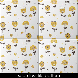 Mid Century Modern Yellow Floral Seamless Pattern Ceramic Tile