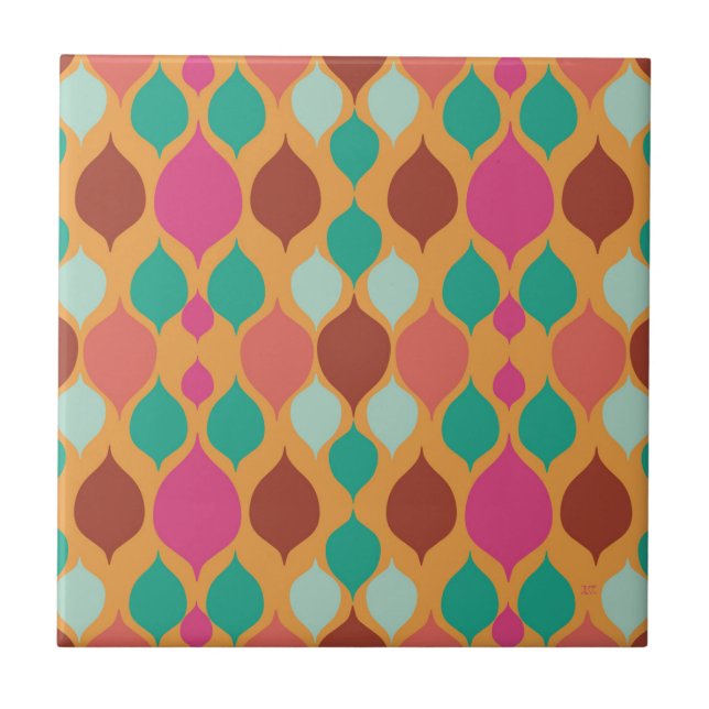 Mid Century Modern Yellow Geometric  Ceramic Tile (Front)