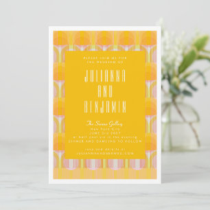 Mid Century Modern Yellow Geometric Lines Wedding Invitation
