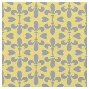 Mid Century Modern Yellow Grey Fleur de Lys Fabric