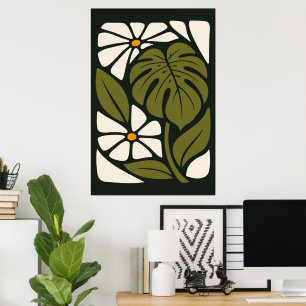 Mid Century Monstera Botanical Tropical Plant Art Poster
