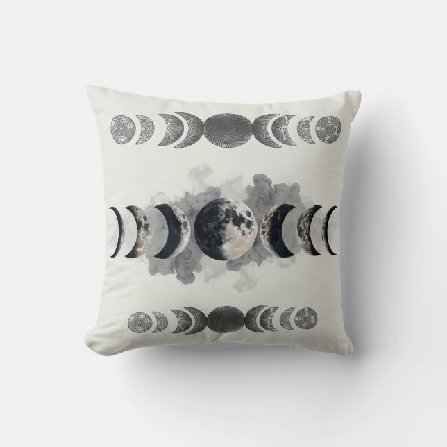 Mid-Century Moon Phases Totem Poster | Bauhaus Geo Cushion (Front)