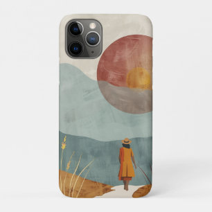 Mid Century Mountain Landscape Terracotta Sage Art iPhone 11 Pro Case