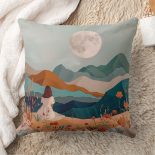 Mid Century Mountain Landscape Terracotta Sage Art Cushion