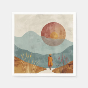 Mid Century Mountain Landscape Terracotta Sage Art Napkin