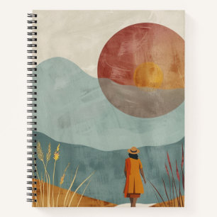 Mid Century Mountain Landscape Terracotta Sage Art Notebook