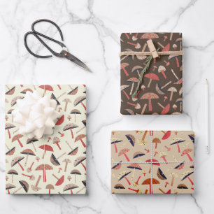 Mid-Century Mushrooms Retro-Inspired Original Art Wrapping Paper Sheet