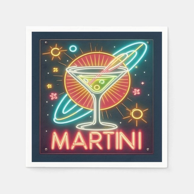 Mid Century Neon Martini Sign  Napkin (Front)