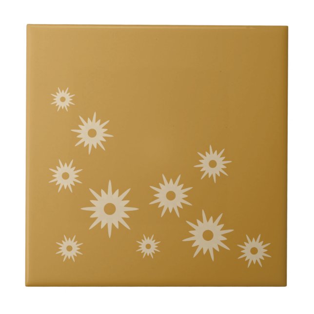 Mid-Century Ochre Gold Starburst Design Ceramic Tile (Front)