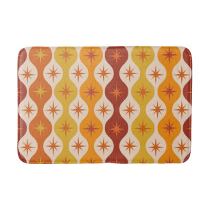 Mid Century Orange Atomic Starbursts on ogee  Bath Mat