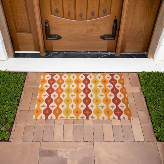 Mid Century Orange Atomic Stars on ogee pattern    Doormat (Outdoor)