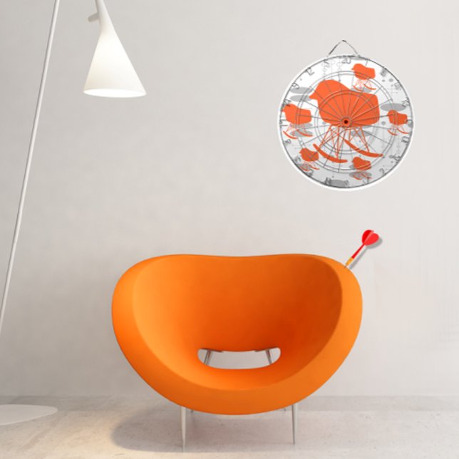 Mid-Century Orange & Grey Pattern Chair Silhouette Dartboard (Creator Uploaded)