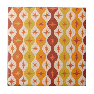 Mid Century Orange Mod Stars on ogee pattern   Ceramic Tile