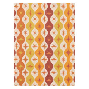 Mid Century Orange Mod Stars on ogee pattern   Tablecloth