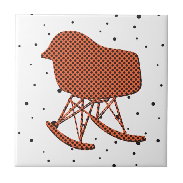 Mid-Century Orange Pattern Chair Silhouette Tile (Front)