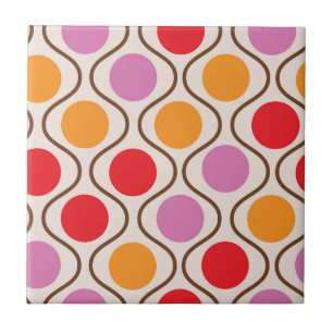 Mid Century Orange, Pink and Red on Ogee shapes Ceramic Tile